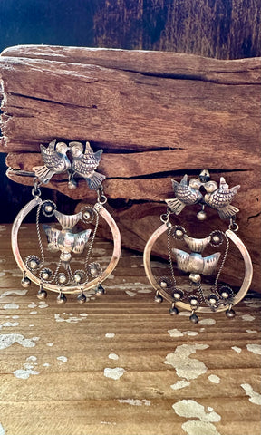 THREE LITTLE BIRDS Mexican Sterling Silver Stud Earrings
