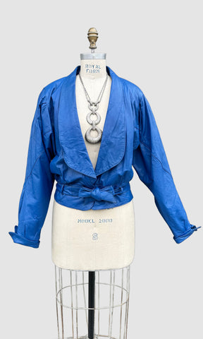 DI MONTE Royal Blue Leather Vintage 80's Blazer Jacket • Women's Sm/Med