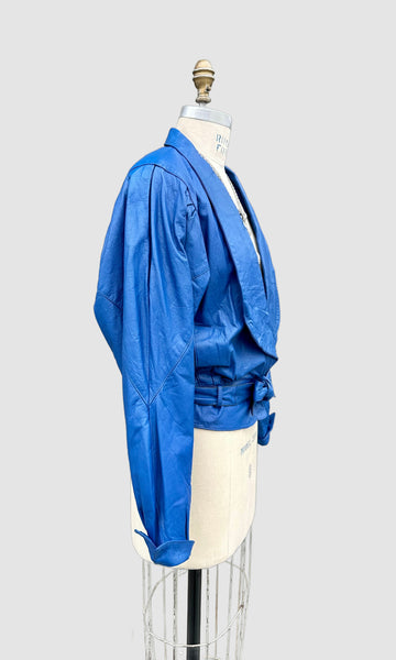 DI MONTE Royal Blue Leather Vintage 80's Blazer Jacket • Women's Sm/Med