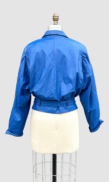 DI MONTE Royal Blue Leather Vintage 80's Blazer Jacket • Women's Sm/Med