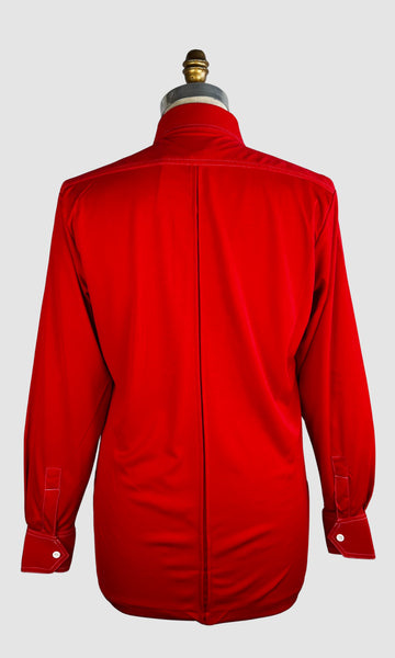MARTINI 70s Deadstock Red Polyester Disco Shirt • Medium