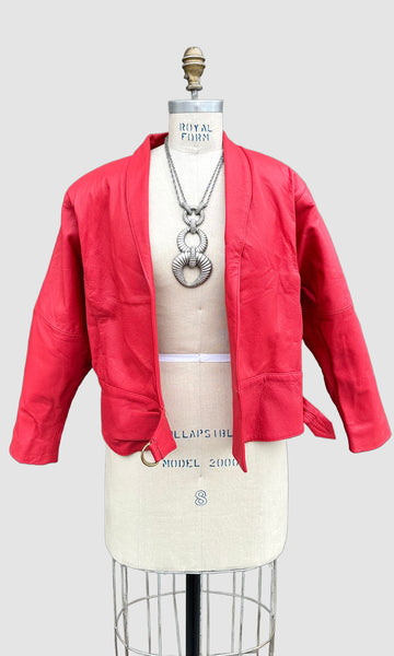 OBSSETION Red Leather Vintage 80's Biker Jacket • Women's Medium
