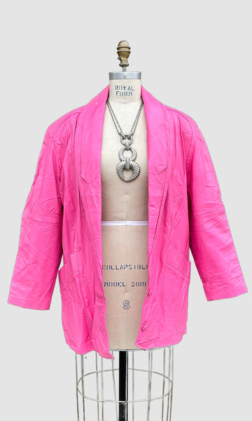PREGO BUBBLEGUM Pink Leather Vintage 80's Blazer Jacket • Women's Medium