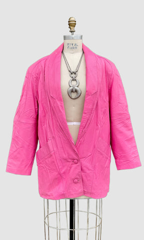 PREGO BUBBLEGUM Pink Leather Vintage 80's Blazer Jacket • Women's Medium