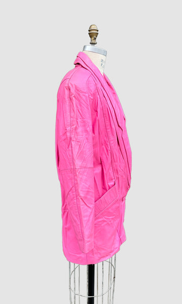 PREGO BUBBLEGUM Pink Leather Vintage 80's Blazer Jacket • Women's Medium