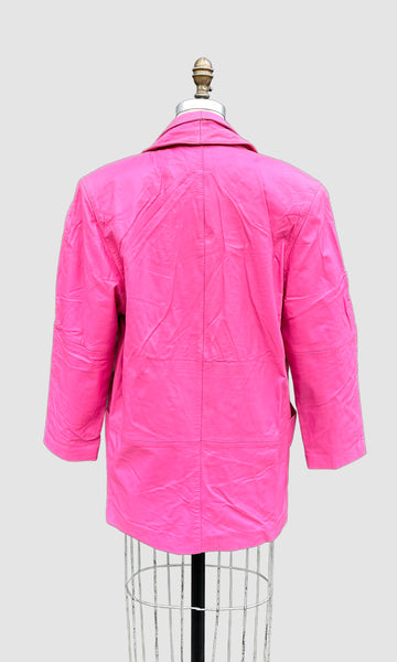 PREGO BUBBLEGUM Pink Leather Vintage 80's Blazer Jacket • Women's Medium