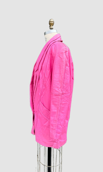 PREGO BUBBLEGUM Pink Leather Vintage 80's Blazer Jacket • Women's Medium