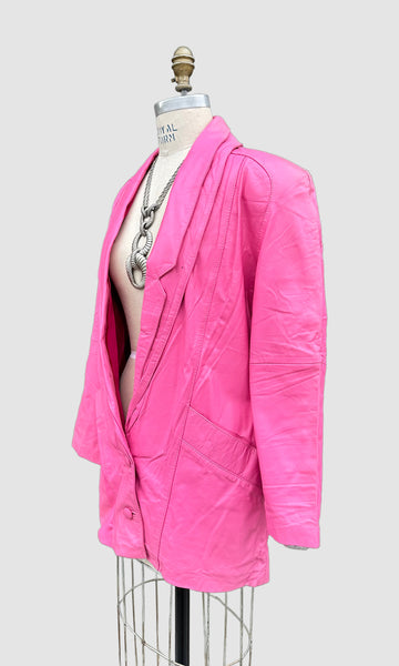 PREGO BUBBLEGUM Pink Leather Vintage 80's Blazer Jacket • Women's Medium
