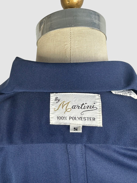MARTINI 70s Deadstock Blue Polyester Disco Shirt • Small