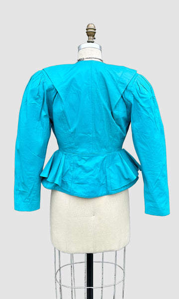 OBSSETION PEPLUM Aqua Leather Vintage 80's Peacoat Jacket • Women's Small