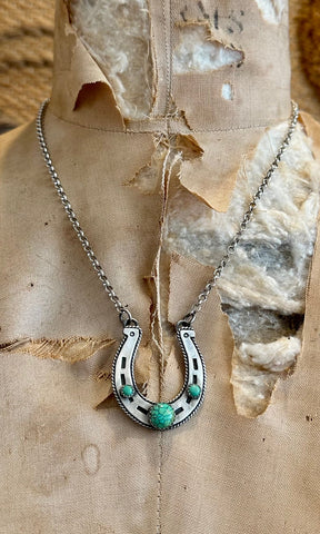 NAVAJO Silver & Triple Turquoise Horseshoe Necklace