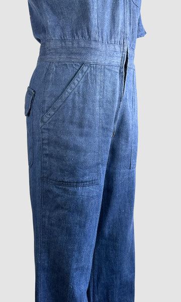 WILD OATS 70s Denim Jumpsuit with Flared Pants • Medium