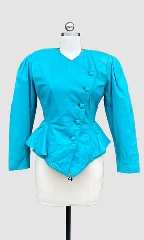 OBSSETION PEPLUM Aqua Leather Vintage 80's Peacoat Jacket • Women's Small