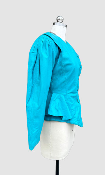OBSSETION PEPLUM Aqua Leather Vintage 80's Peacoat Jacket • Women's Small