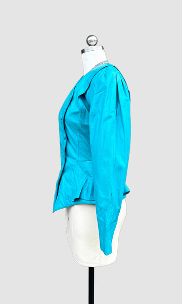 OBSSETION PEPLUM Aqua Leather Vintage 80's Peacoat Jacket • Women's Small