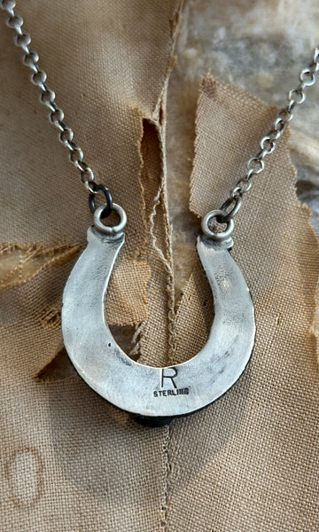 NAVAJO Silver & Triple Turquoise Horseshoe Necklace