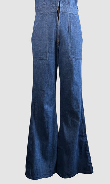 WILD OATS 70s Denim Jumpsuit with Flared Pants • Medium