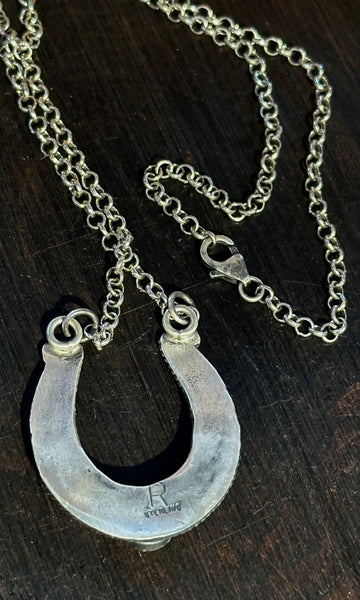 NAVAJO Silver & Triple Turquoise Horseshoe Necklace