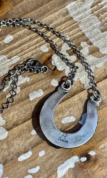 NAVAJO Silver & Triple Turquoise Horseshoe Necklace