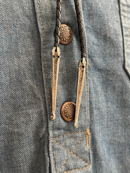 RISING PAIR Bolo Tie w/ Leather Cord, Silver Color, Likely Nickel, Turquoise & Resin