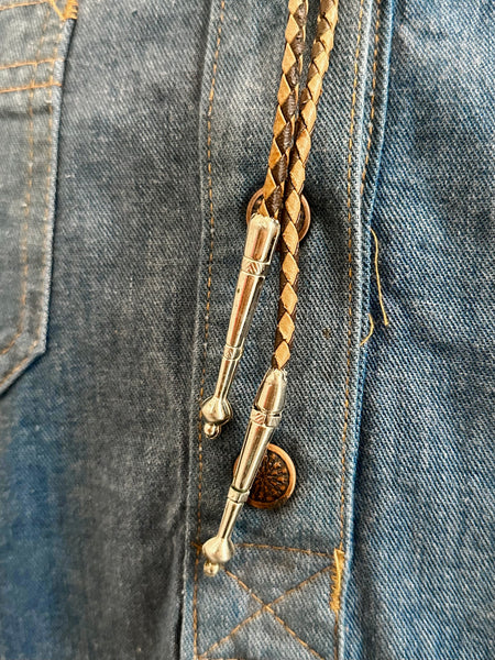 NICKEL SILVER BELL Thunderbird Bolo Tie w/ Leather Cord, Silver Color, Nickel & Turquoise