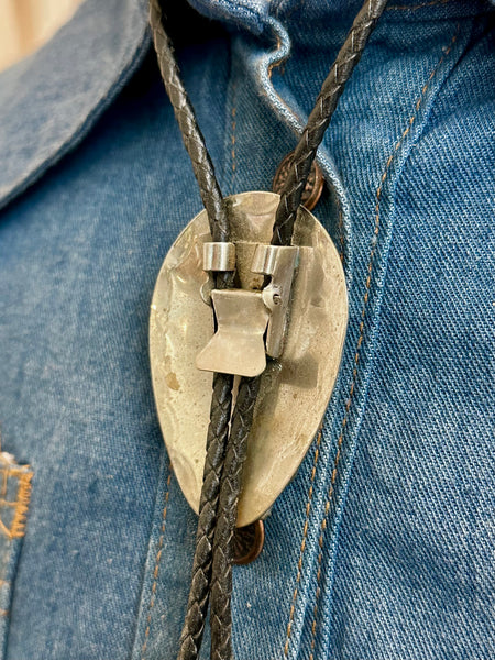 CHIEFS HEAD Bolo Tie w/ Leather Cord, Silver Color Likely Nickel, Brass, Faux Turquoise, Coral