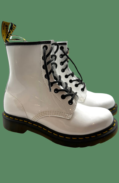 DR. MARTENS White Patent Combat Boots • Womens size 8