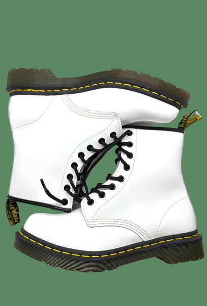 DR. MARTENS White Patent Combat Boots • Womens size 8