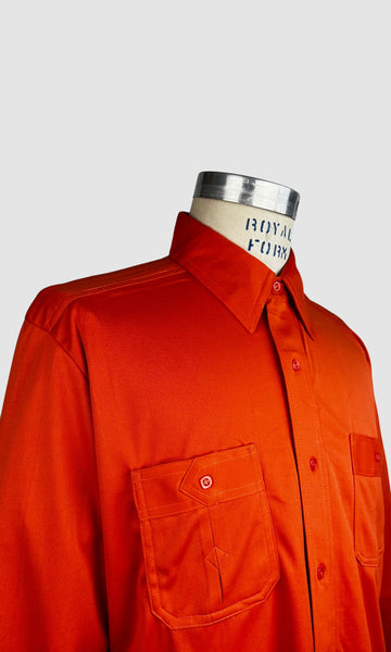 MARTINI 70s Deadstock Orange  Polyester Disco Shirt• Large
