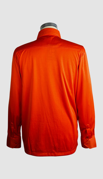 MARTINI 70s Deadstock Orange  Polyester Disco Shirt• Large