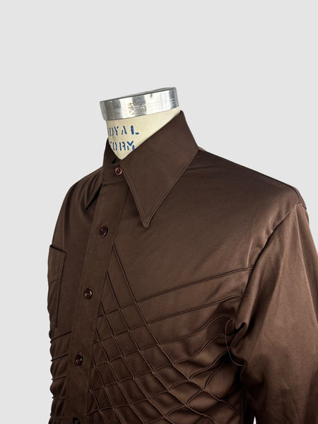 MARTINI 70s Deadstock Brown Polyester Disco Shirt • Medium