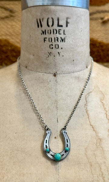 NAVAJO Silver & Triple Turquoise Horseshoe Necklace