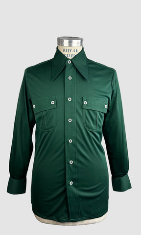 MARTINI 70s Deadstock Green Polyester Disco Shirt • Medium