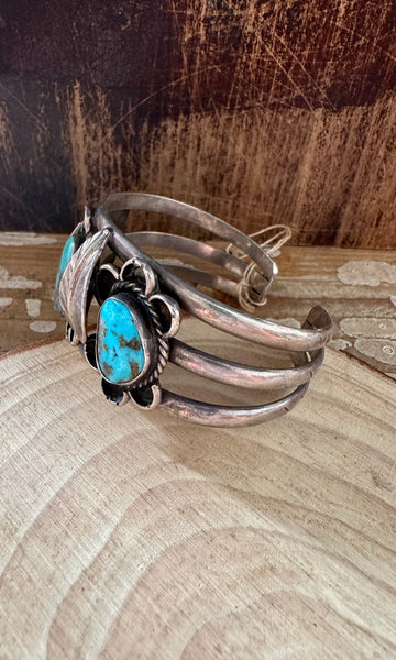 APPLIQUE FLOWER CUFF Navajo Turquoise Sterling Silver Cuff 54g