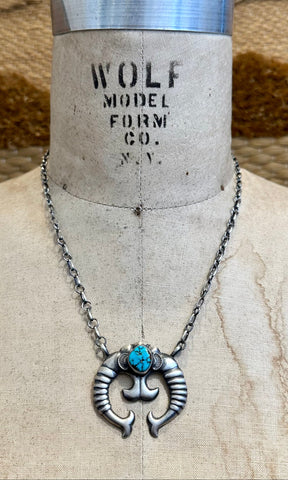 NAVAJO NAJA Silver & Turquoise Adjustable Necklace 26N08