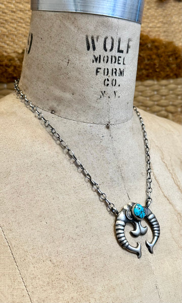 NAVAJO NAJA Silver & Turquoise Adjustable Necklace 26N08