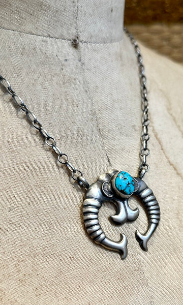 NAVAJO NAJA Silver & Turquoise Adjustable Necklace 26N08