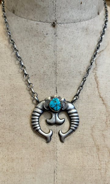 NAVAJO NAJA Silver & Turquoise Adjustable Necklace 26N08