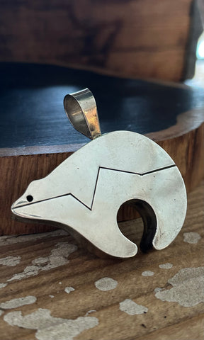 HEARTLINE BEAR Large Native Bear Sterling Silver Necklace Pendant