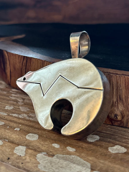 HEARTLINE BEAR Large Native Bear Sterling Silver Necklace Pendant