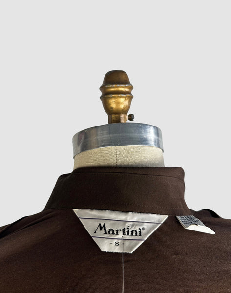 MARTINI 70s Deadstock Brown Polyester Disco Shirt • Small