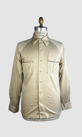 MARTINI 70s Deadstock Beige Polyester Disco Shirt • Medium