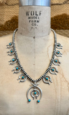 NAJA SQUASH BLOSSOM Turquoise & Sterling Silver Necklace