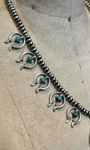 NAJA SQUASH BLOSSOM Turquoise & Sterling Silver Necklace