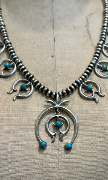 NAJA SQUASH BLOSSOM Turquoise & Sterling Silver Necklace