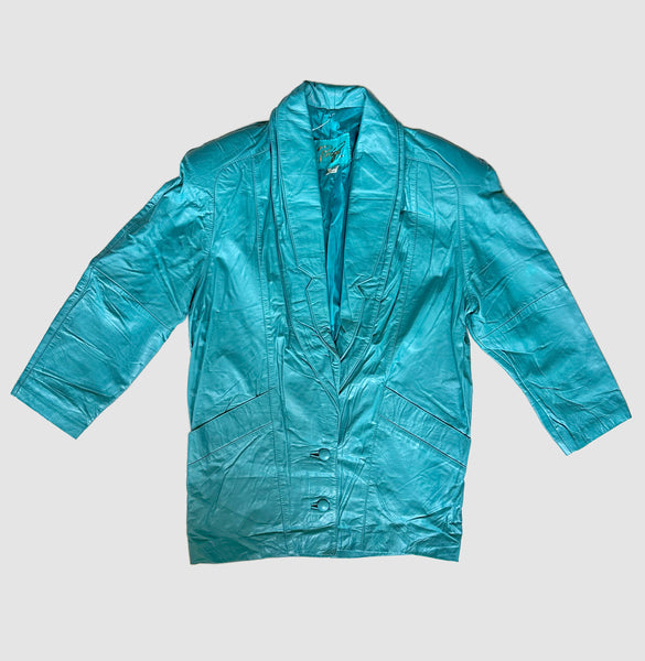PREGO AQUA Leather Vintage 80's Blazer Jacket • Women's Medium