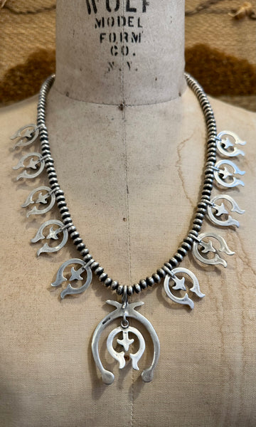 NAJA SQUASH BLOSSOM Turquoise & Sterling Silver Necklace