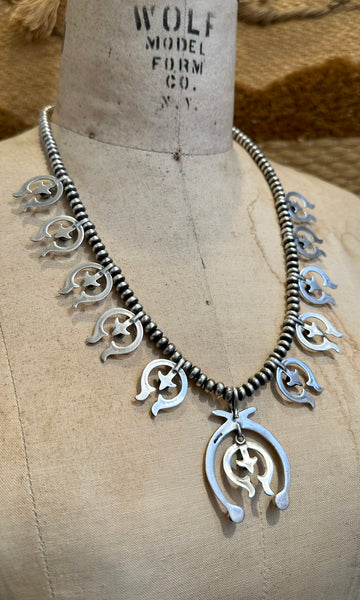 NAJA SQUASH BLOSSOM Turquoise & Sterling Silver Necklace