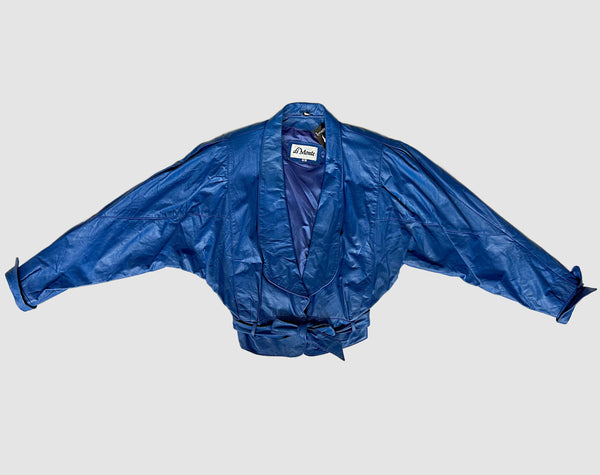 DI MONTE Royal Blue Leather Vintage 80's Blazer Jacket • Women's Sm/Med