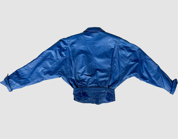 DI MONTE Royal Blue Leather Vintage 80's Blazer Jacket • Women's Sm/Med